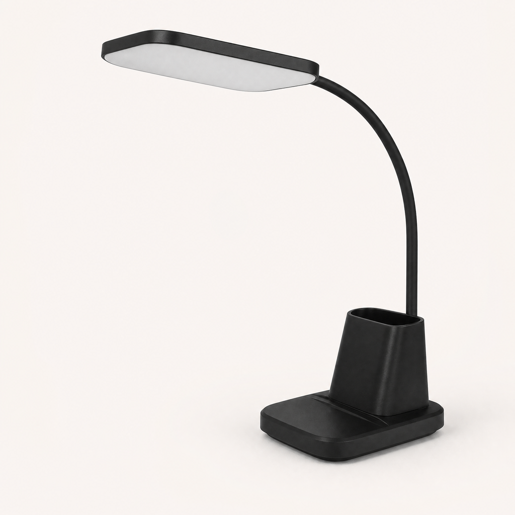 LED Desk Lamp with Wireless Charger - Essential Black Home Office Lighting shown in a clear product image
