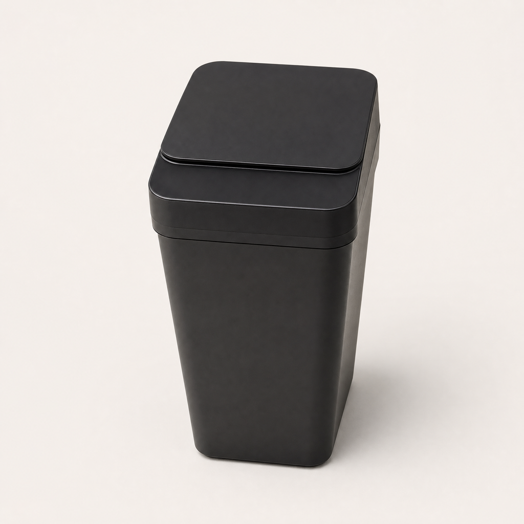Motion Sensor Smart Trash Can with Foot Pedal, shown in a clear product image