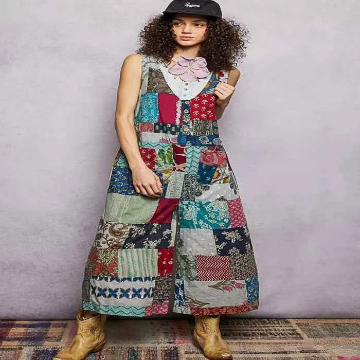 Sleeveless patchwork wide leg jumpsuit — primary view