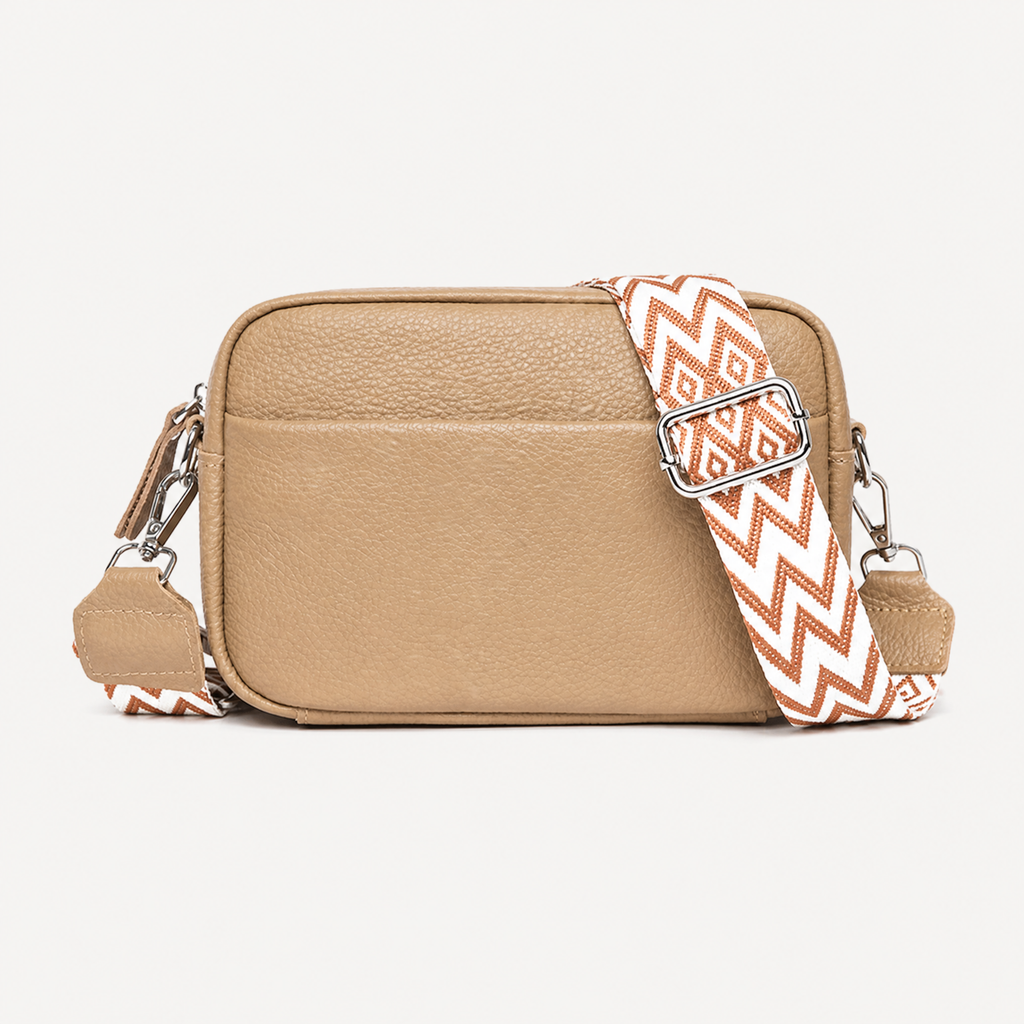 Rhombus Embroidered Crossbody Bag - Genuine Leather Shoulder Bag, shown in a clear product image