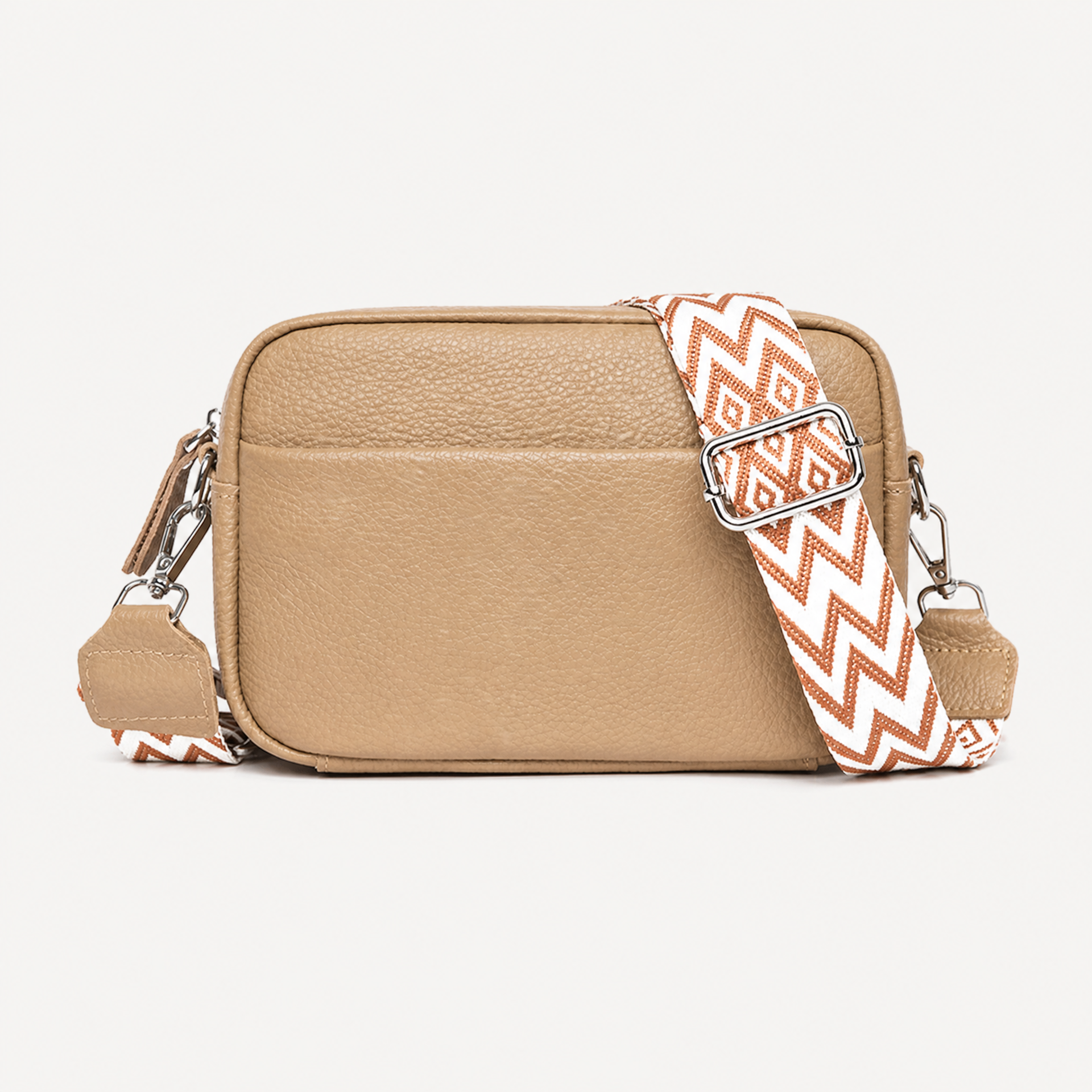 Rhombus Embroidered Crossbody Bag - Genuine Leather Shoulder Bag, shown in a clear product image