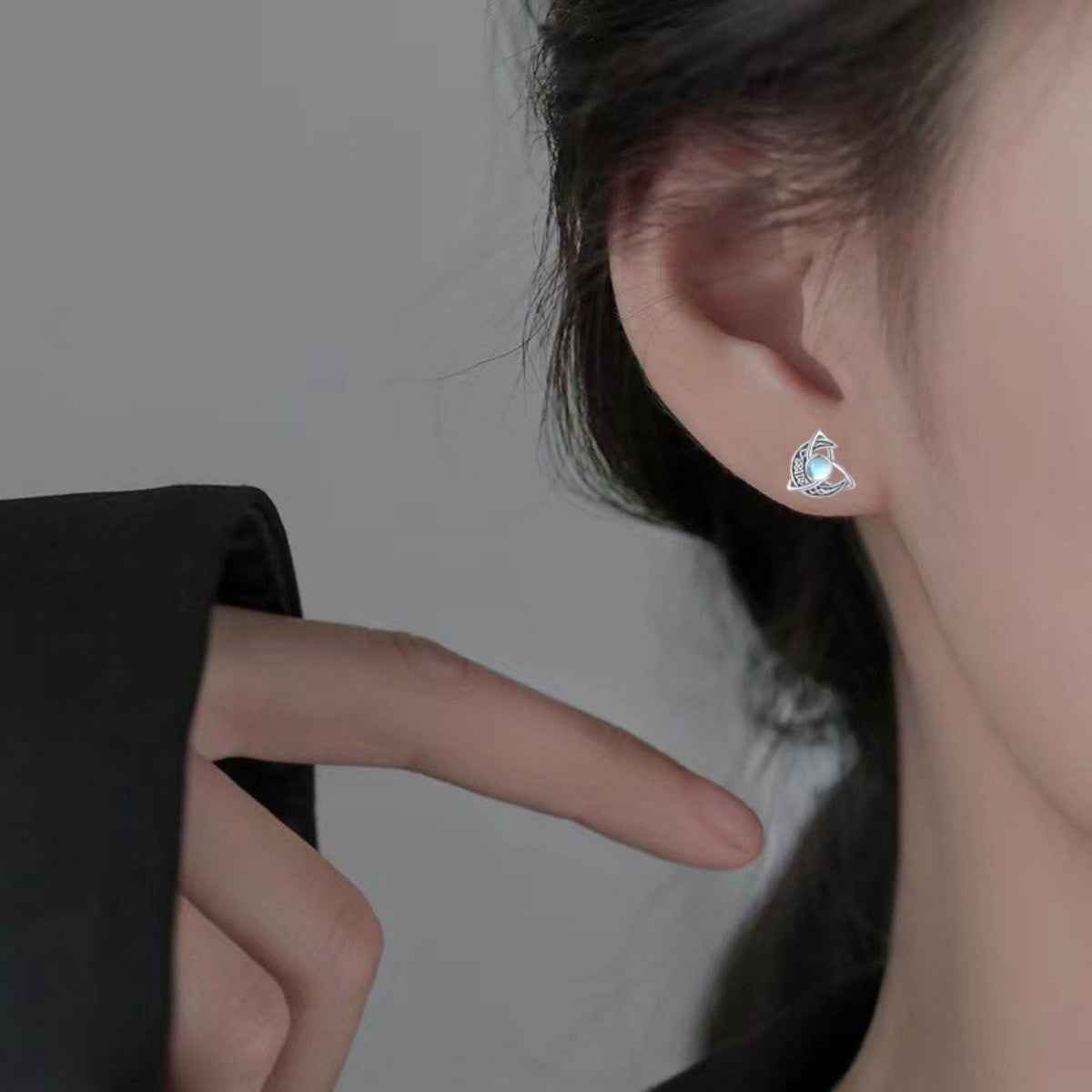 Moonstone stud earrings in silver-plated alloy — additional view 2
