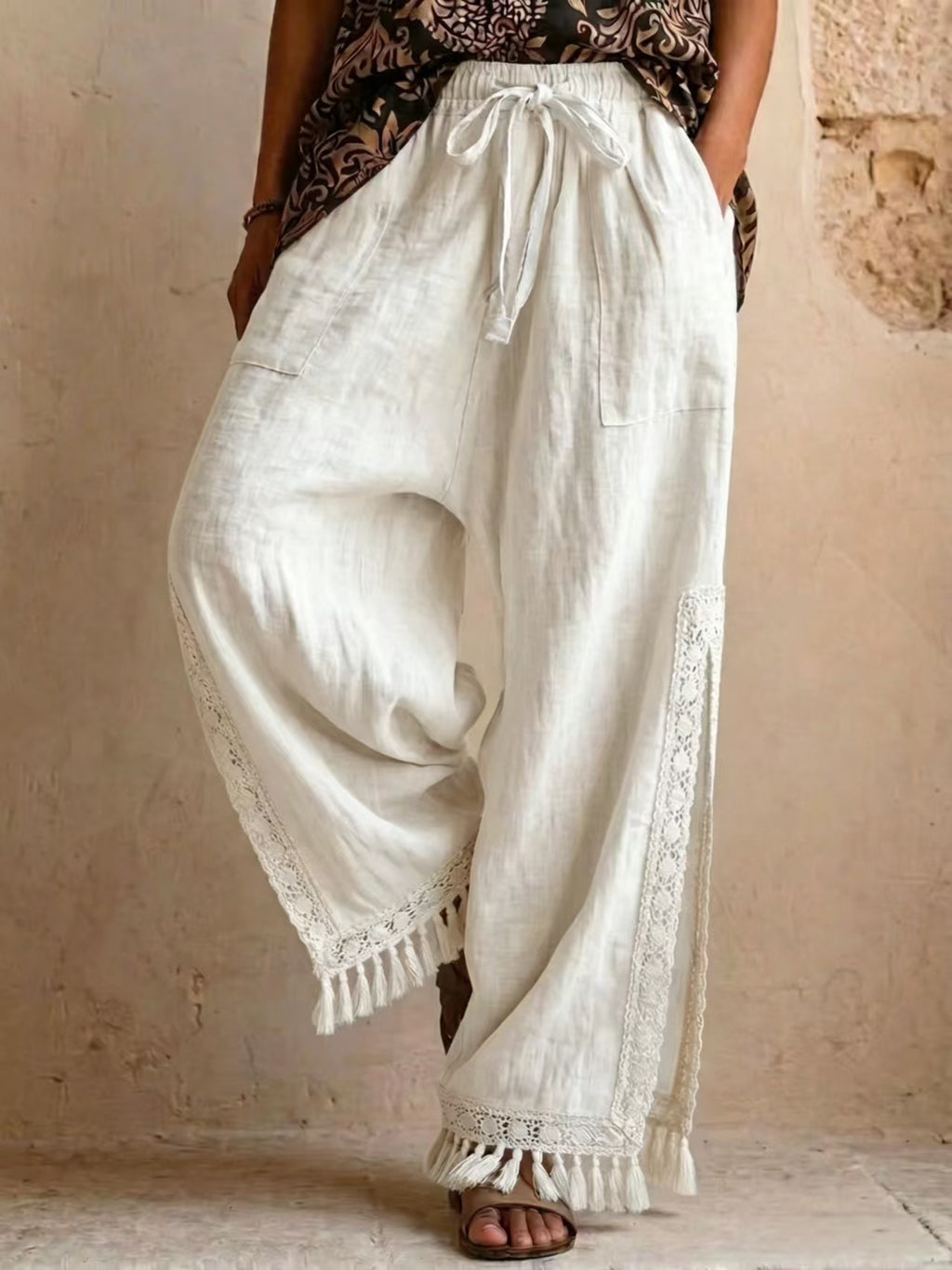 Lace-tassel bohemian wide-leg pants product image