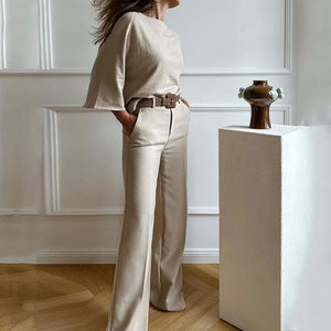 Lead Gray bat-sleeve top and pants two-piece everyday set for women