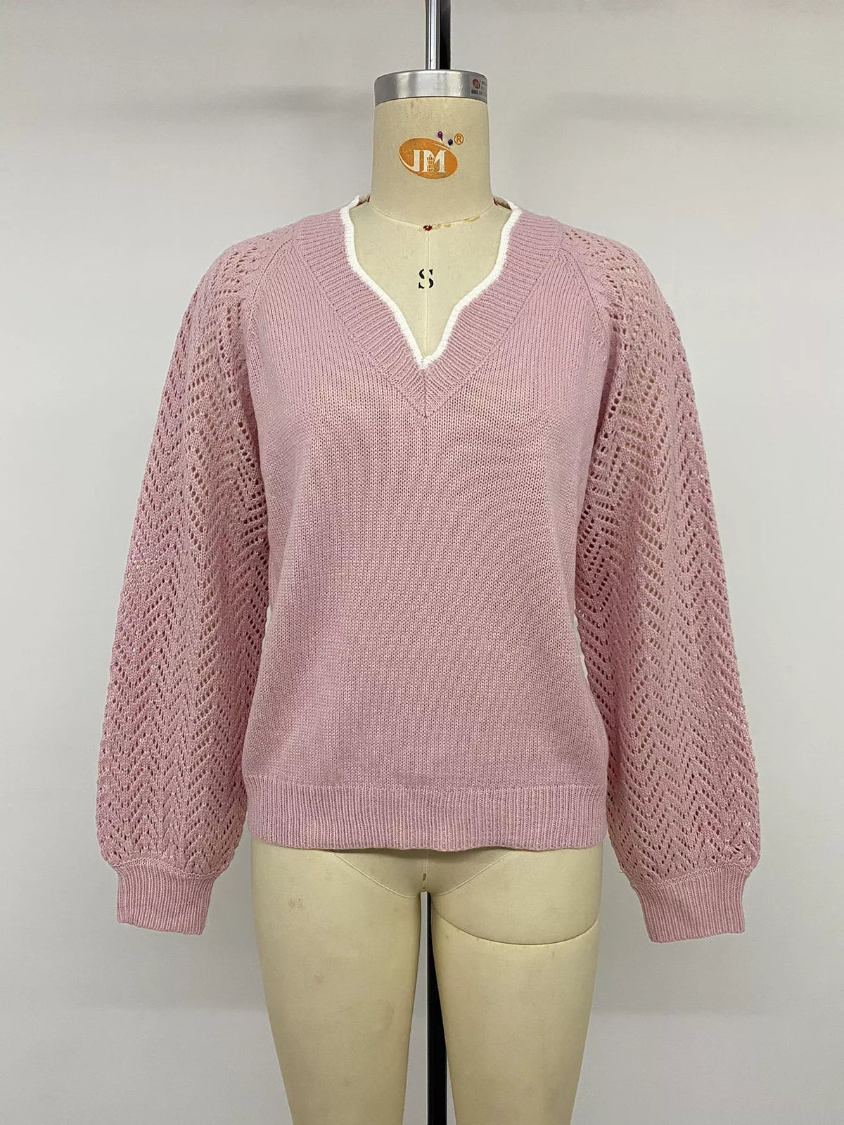 V-Neck Openwork Long Sleeve Sweater, product view 11