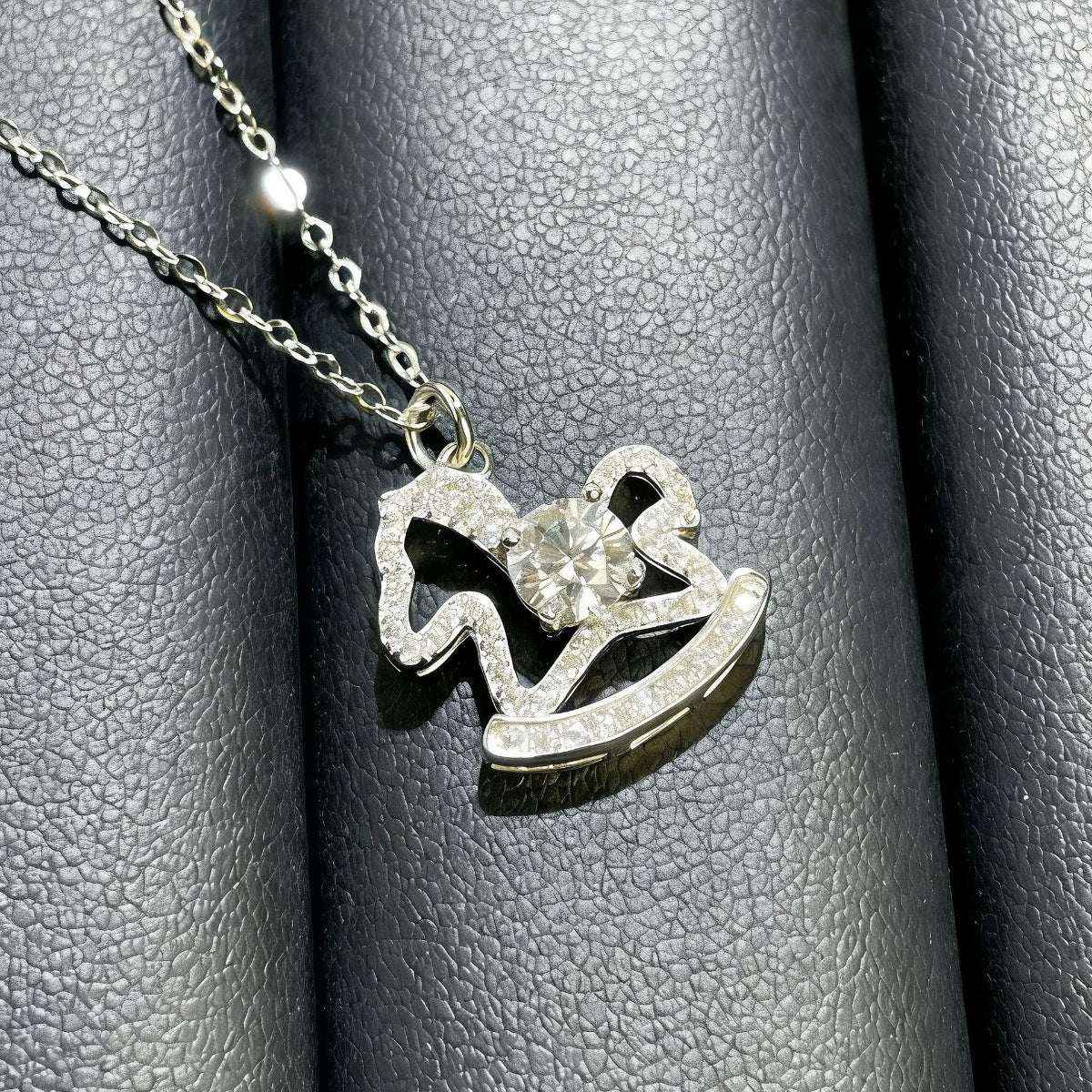 Cubic zirconia rocking horse necklace in silver-plated alloy — additional view 2