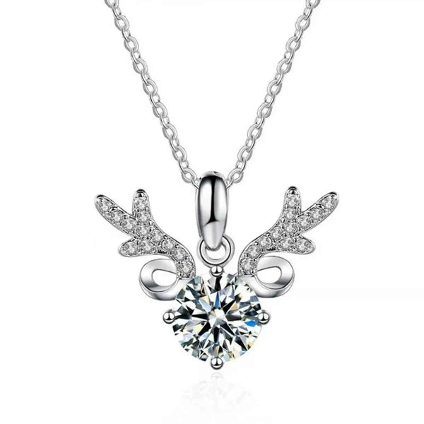 Cubic zirconia antler pendant necklace in silver-plated alloy — additional view 5