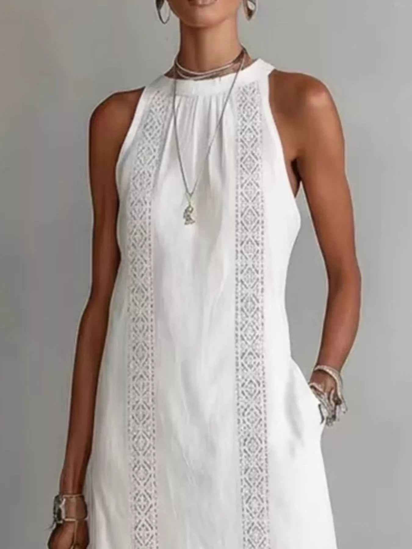 Sleeveless Lace Trim Midi Dress Plus Size Immagine secondaria del prodotto