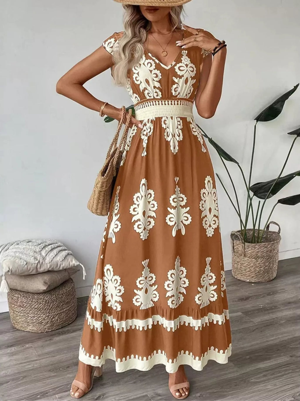 Ruffled Printed V-Neck Maxi Dress view 7