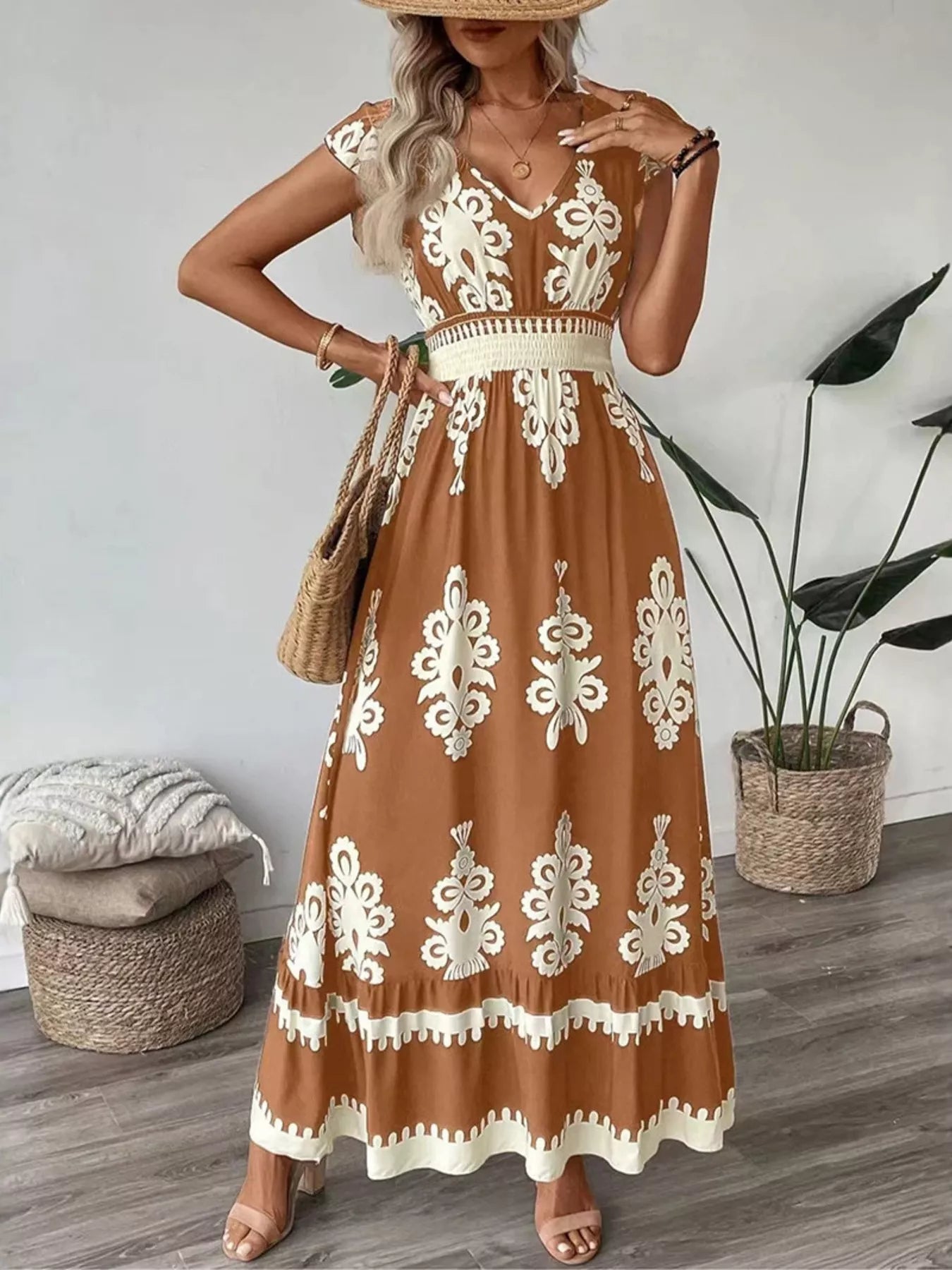 Ruffled Printed V-Neck Maxi Dress view 7