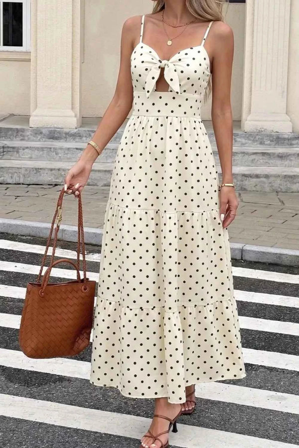 Polka dot tie-front cutout maxi dress — additional view 3