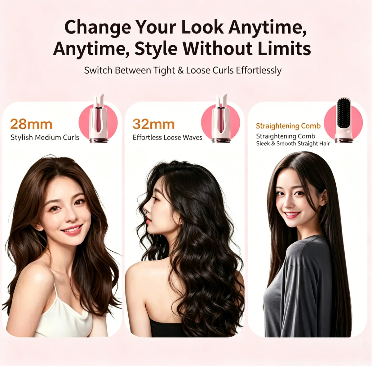 3-in-1 Curling Iron and Straightening Comb Set, product view 9