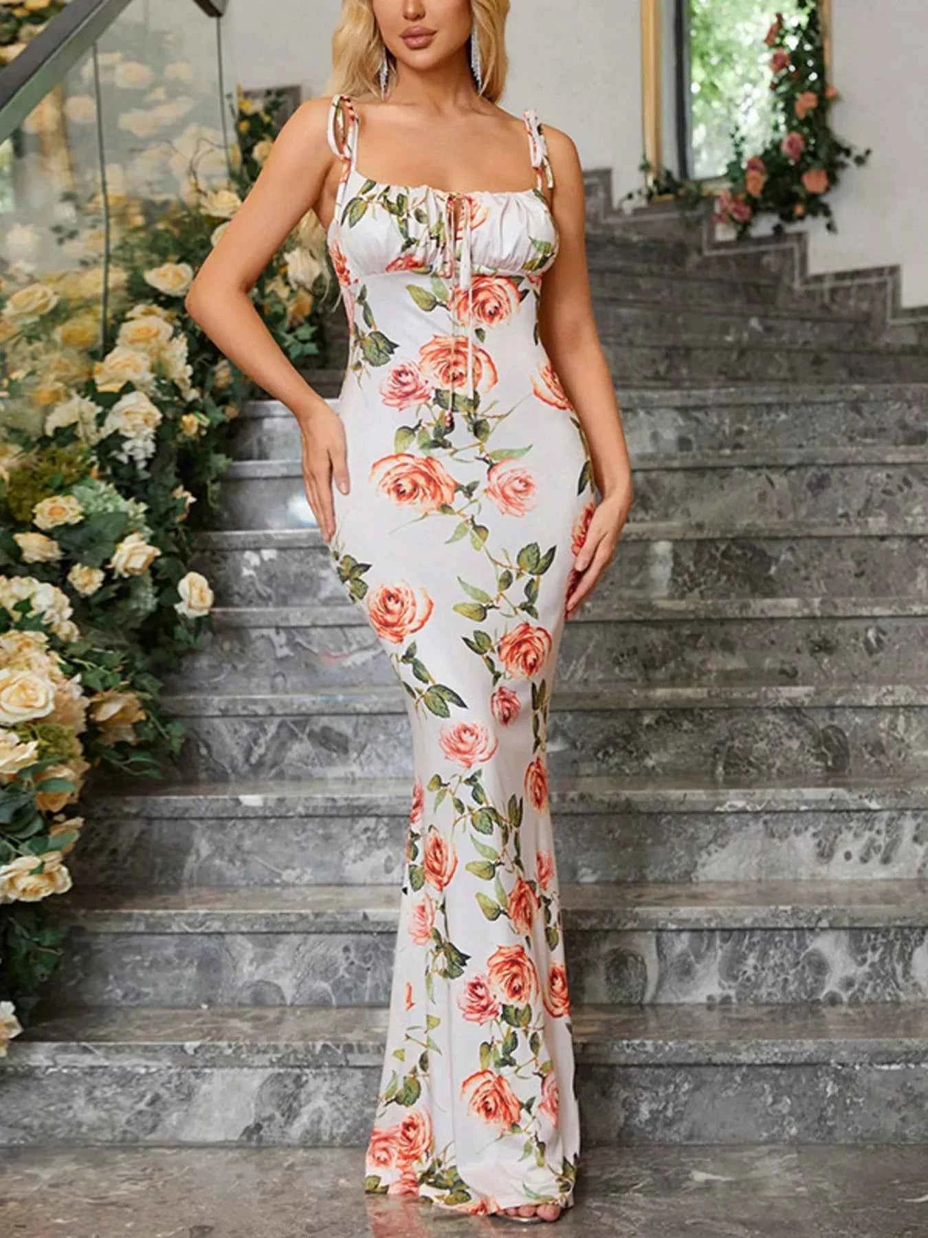 Floral tie strap maxi dress — additional view 9
