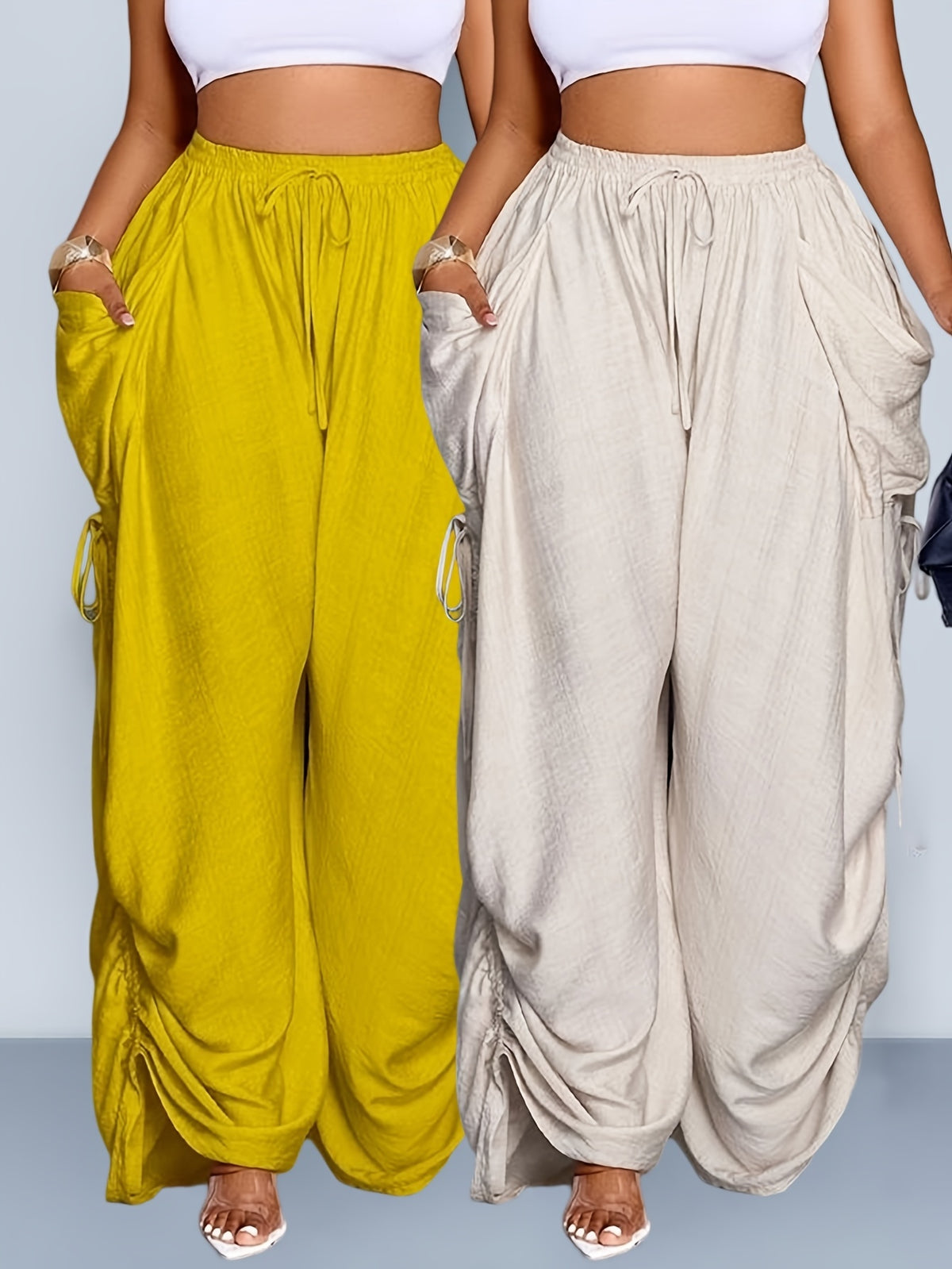 Retro pleated drawstring wide-leg pants product image