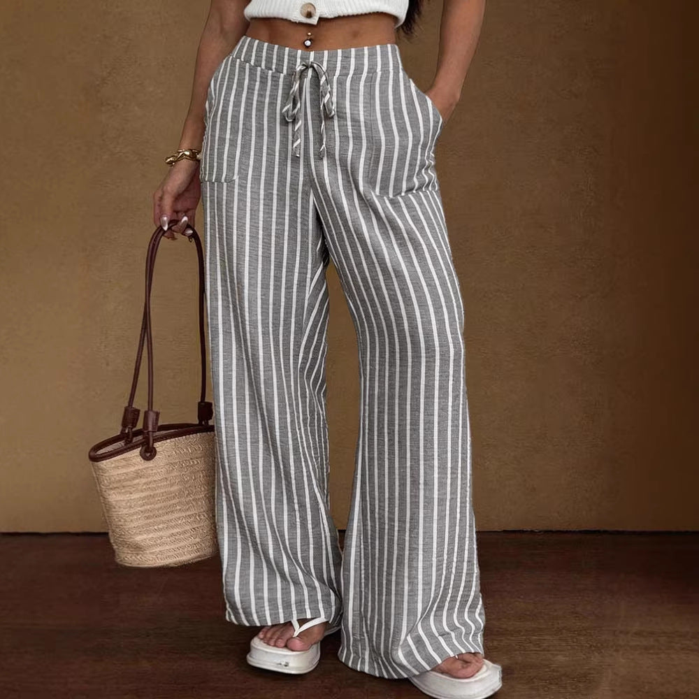 Striped lace-up wide-leg trousers product image