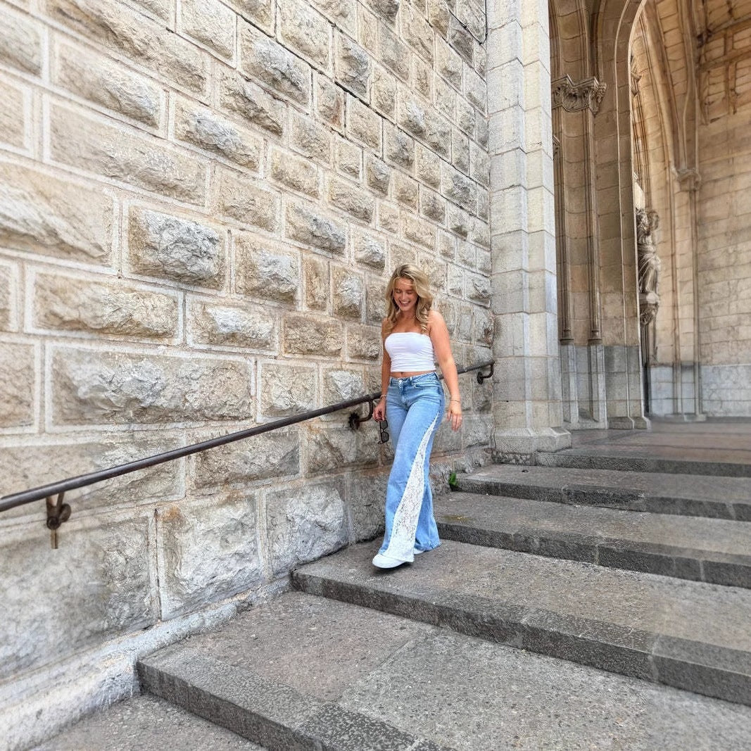 Stretch Lace Straight-Leg Jeans for Women, front product view