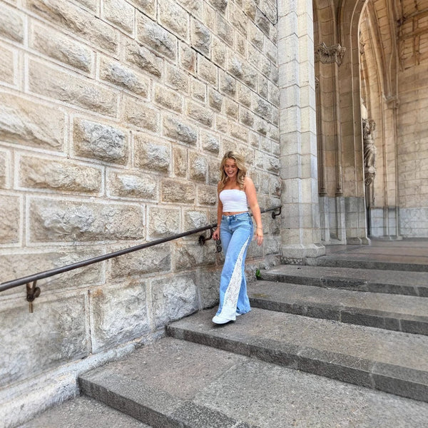 Stretch Lace Straight-Leg Jeans for Women, front product view