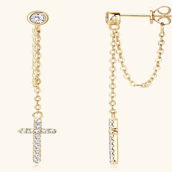 Cubic zirconia cross earrings in silver-plated alloy — primary view Immagine principale del prodotto