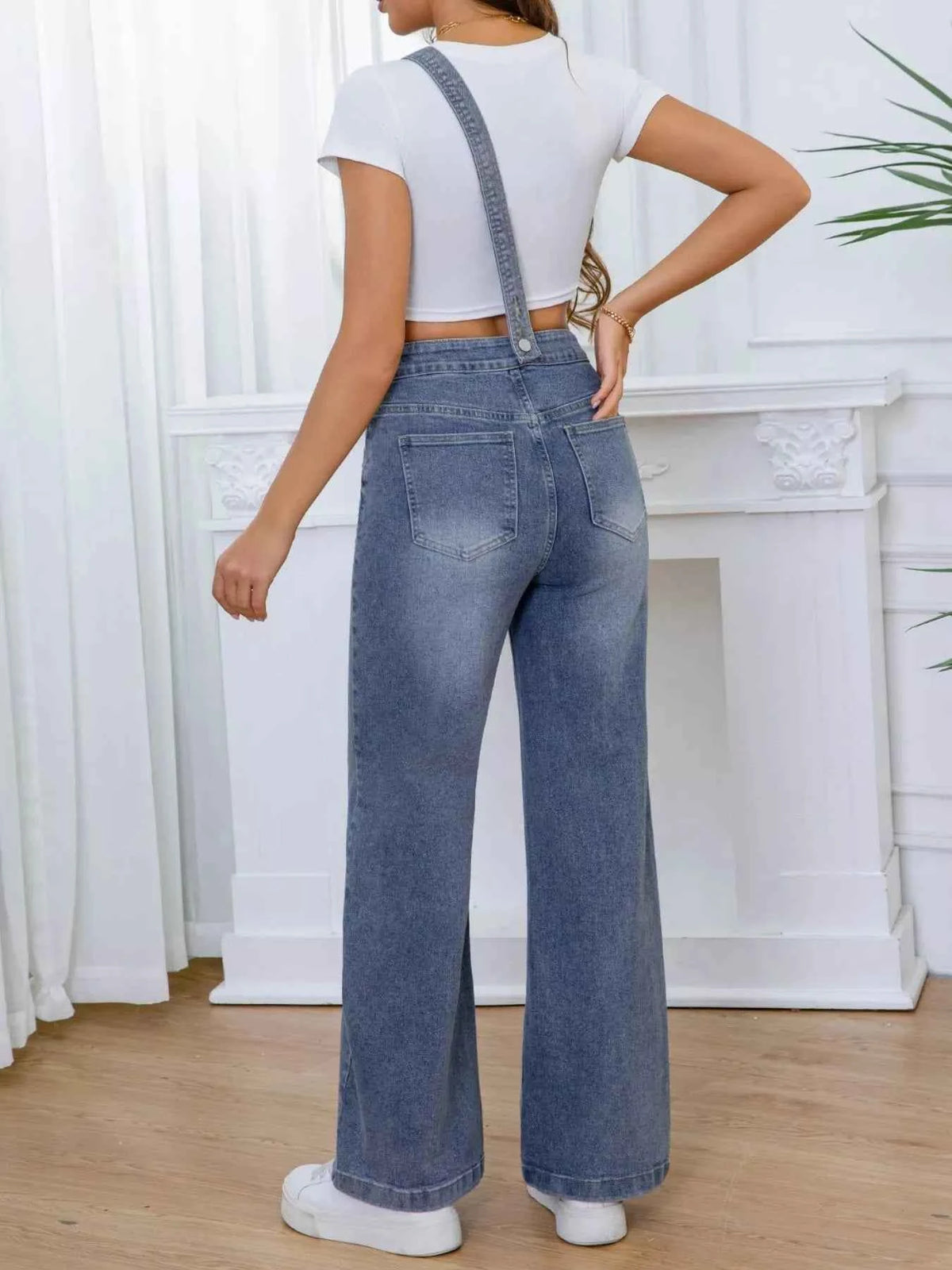 Adjustable Wide-Leg Denim Overalls, alternate product view