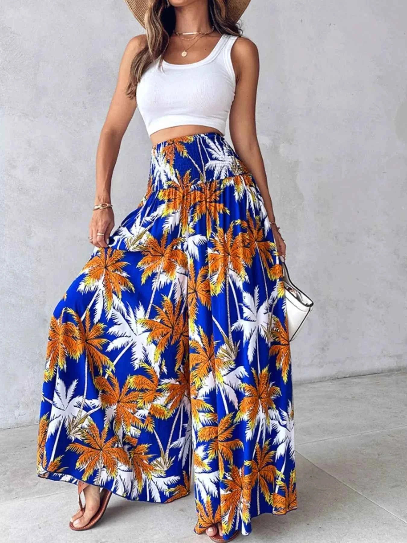 Printed Wide-Leg Pants for Effortless Style and Comfort-Bottom-Splashis-Color:Royal Blue-Size:2XL-Splashis