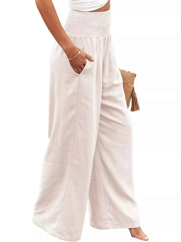 Smocked high-waisted wide-leg pants — additional view 3