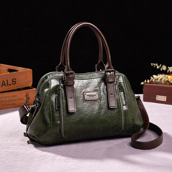 Women's PU Leather Crossbody Bag – Splicing Shoulder Tote, angled product view