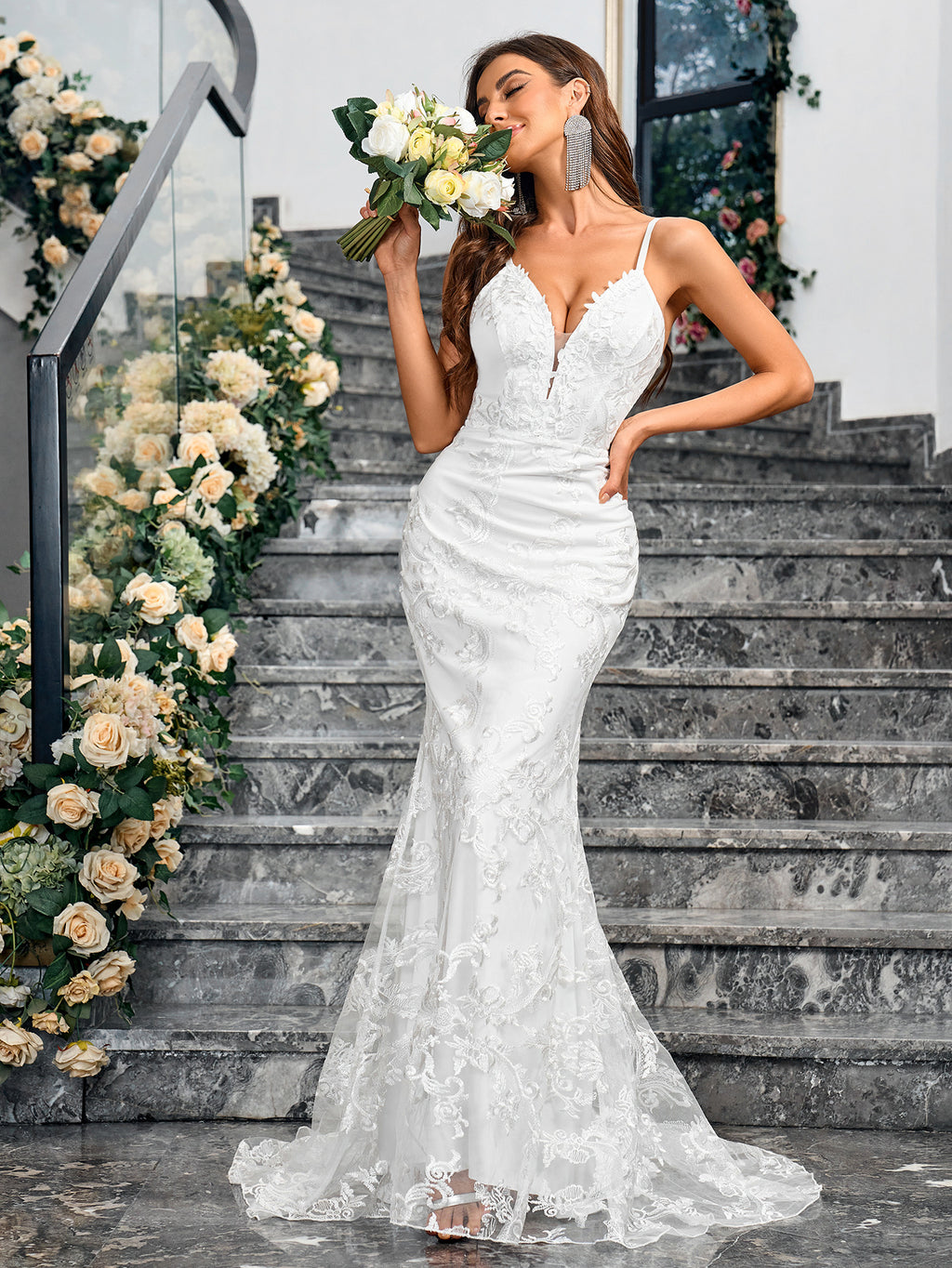 Embroidered V-neck sheath dress — additional view 4