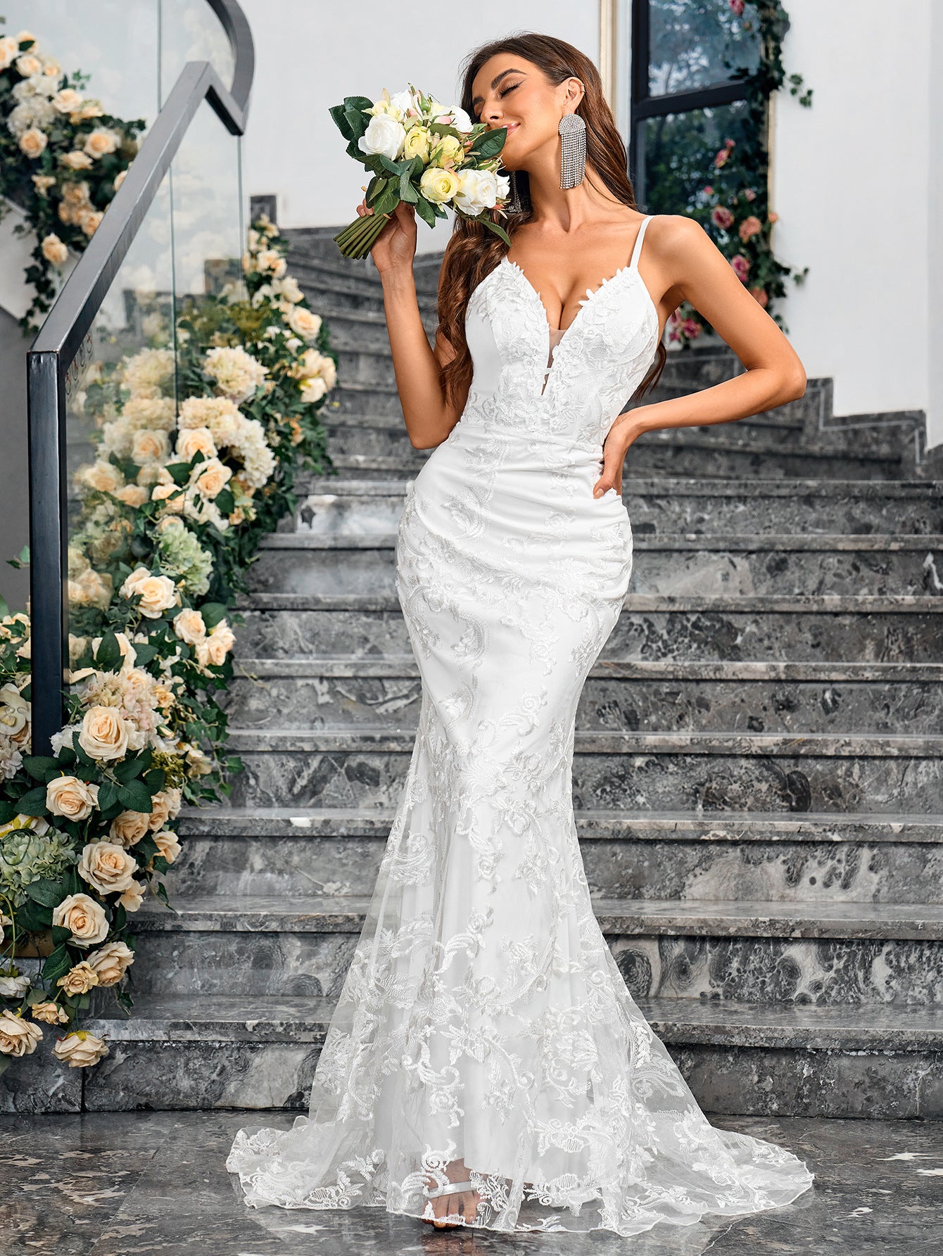 Embroidered V-neck sheath dress — additional view 4