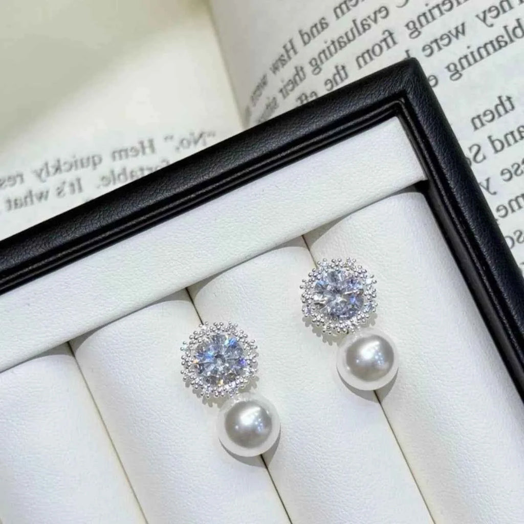 Zircon pearl drop earrings in silver-plated alloy — additional view 5