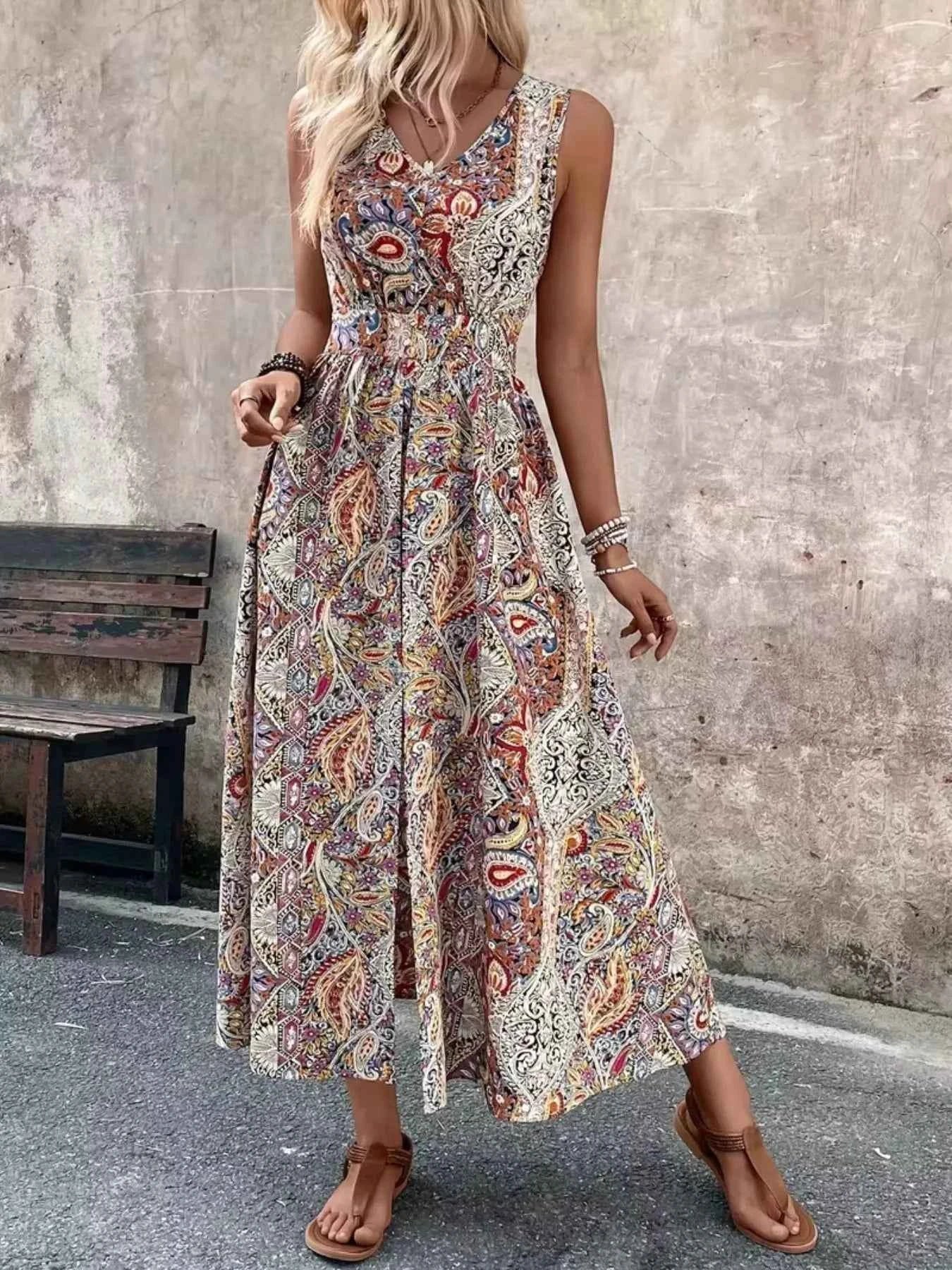 Sleeveless Paisley Print Romper 副图