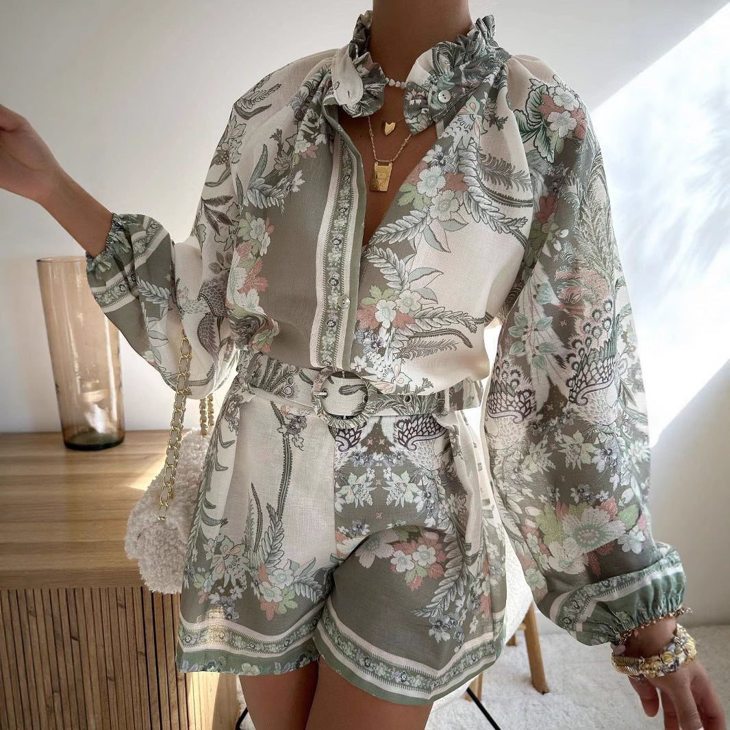 Product detail photo of Linen Shirt and High Waisted Shorts Set, Women’s Clothing Set, linen shirt and high waisted shorts set, everyday style