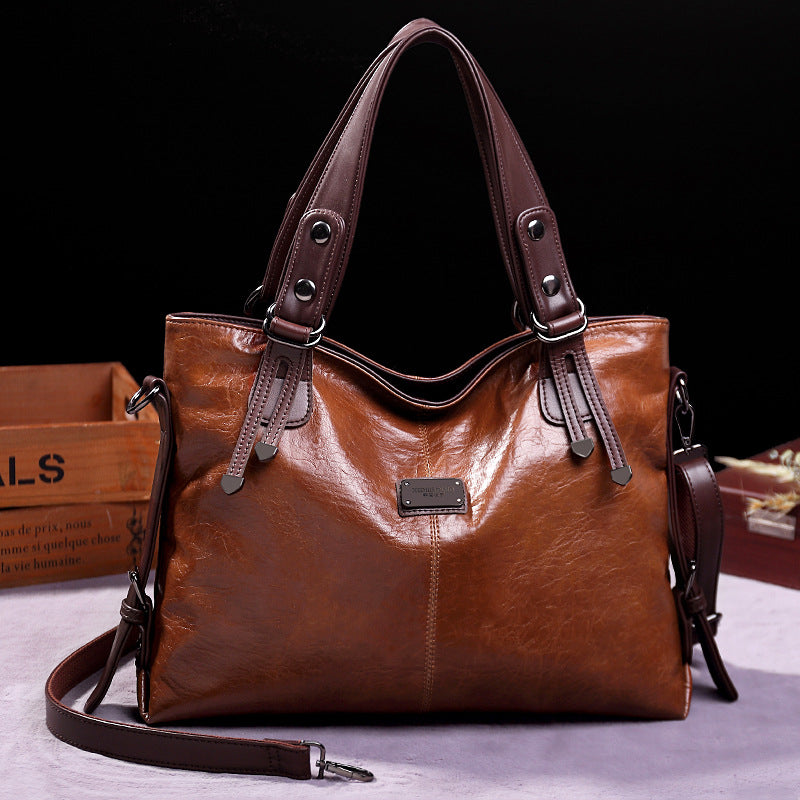Retro Faux Leather Tote Bag for Women, shown in a clear product image