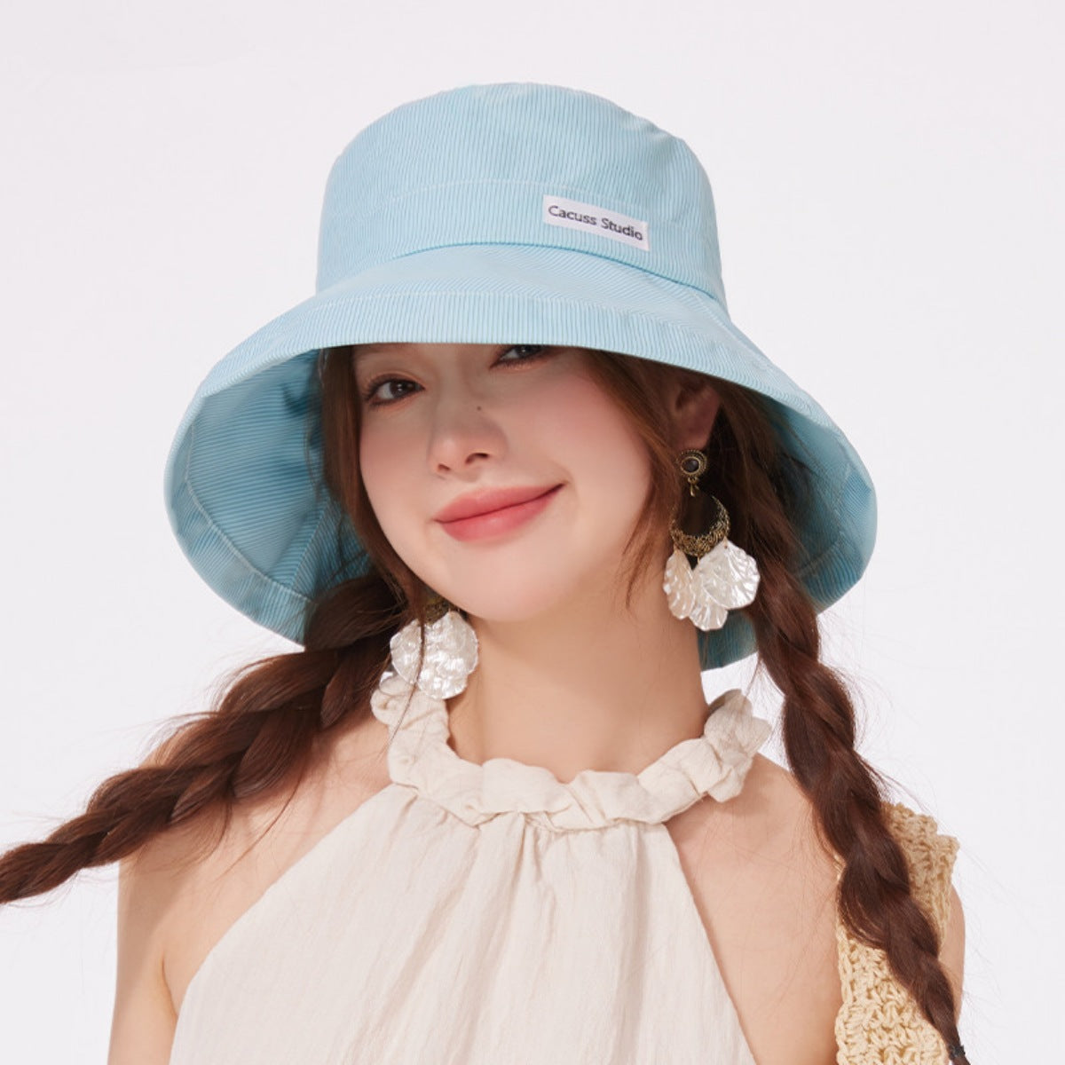 Wide brim sun hat in mint green and pink — additional view 2