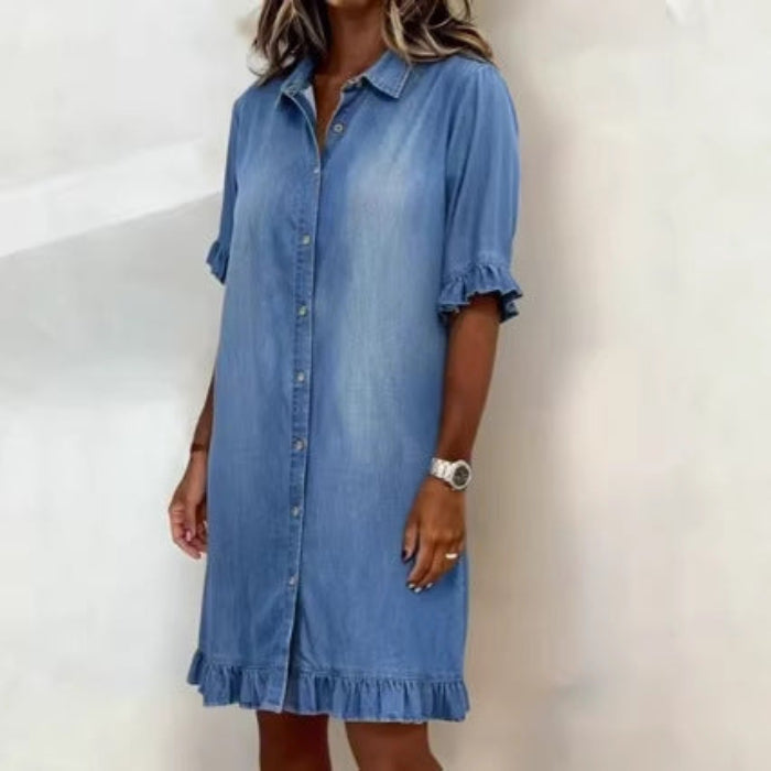 Product detail photo of Washed Single Breasted Denim Dress, washed single breasted denim dress, everyday style