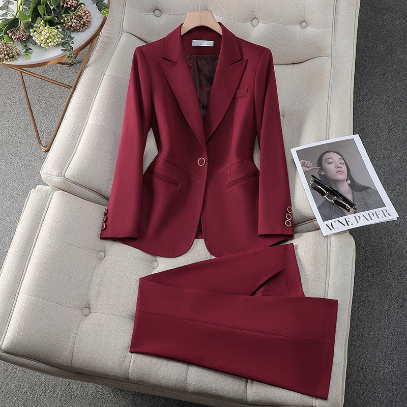 Double-Breasted Slim Fit Women's Suit Set – Blazer & Trouser Office Wear, shown in a clear product image