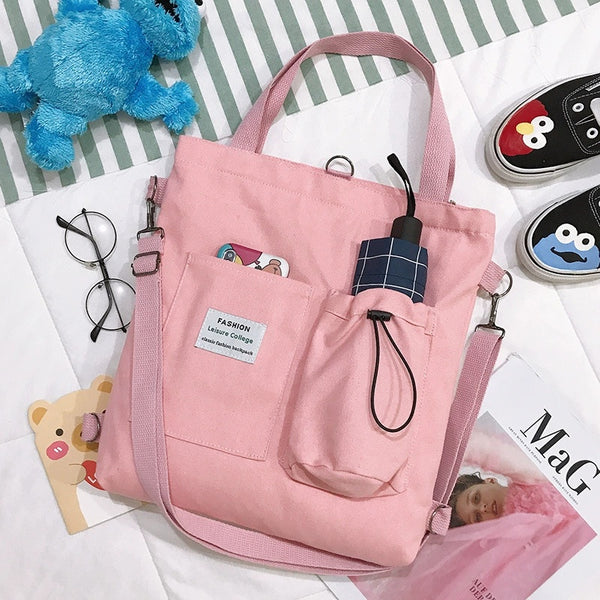 Canvas Backpack Tote Bag for Women – Preppy Student Shoulder Bag, product view 9