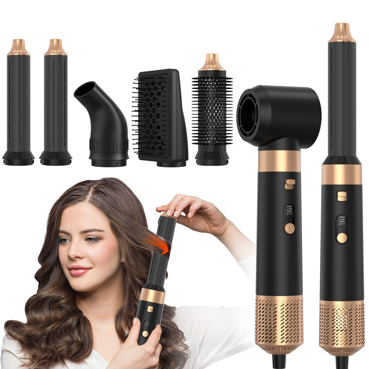 6-in-1 Hot Air Styling Comb for Straightening and Curling, close-up product view