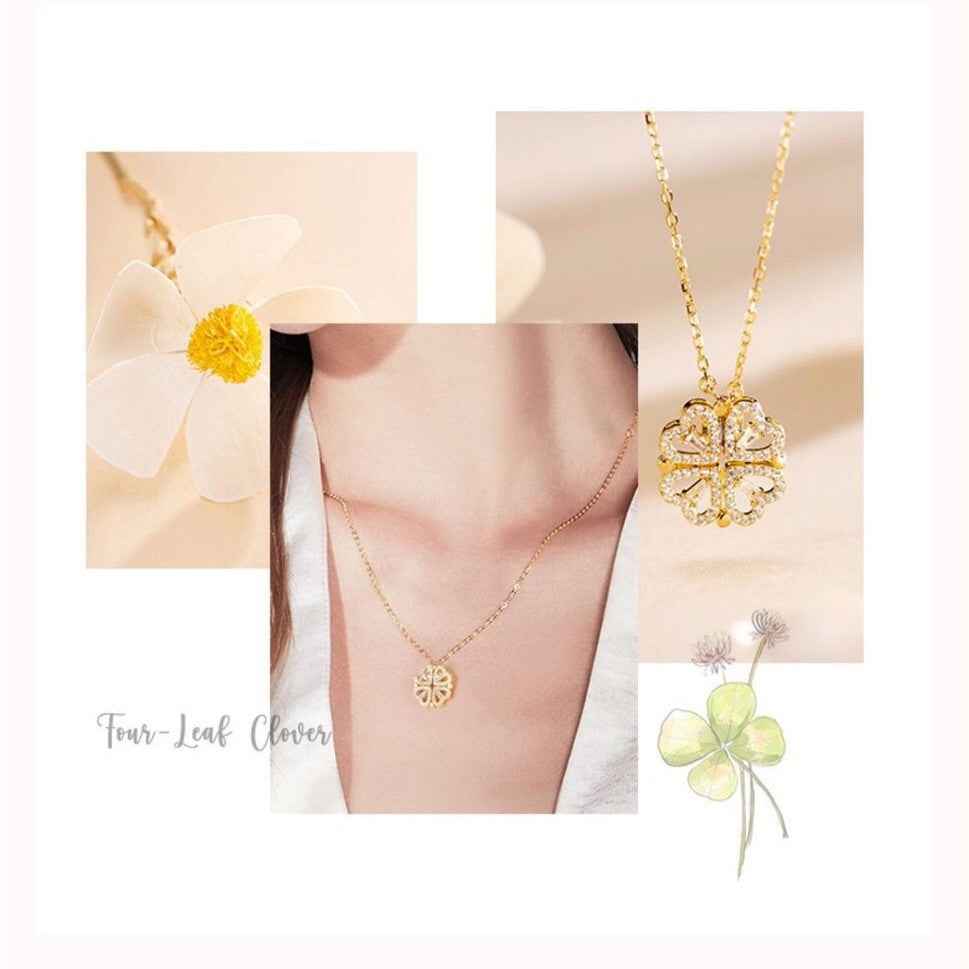 Four-leaf clover and heart necklace — additional view 4