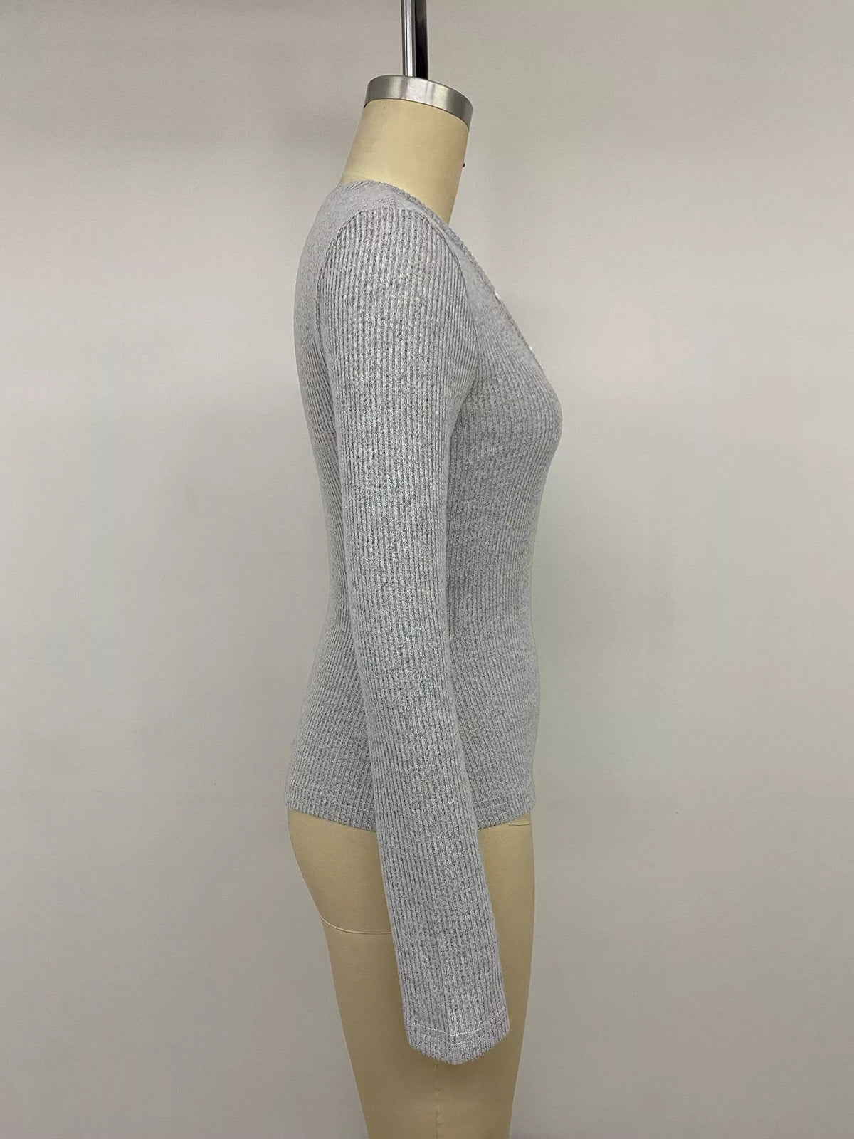 Ribbed Lace Trim Henley T-Shirt, product view 11