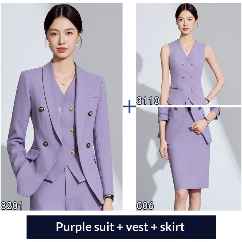 Purple women's suit set, back view