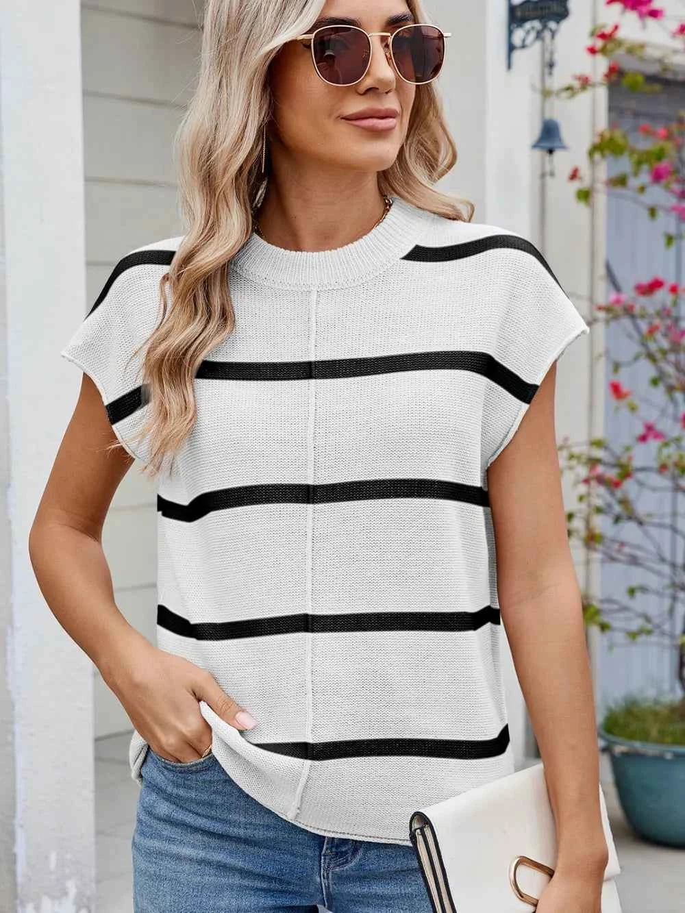 Exposed seam striped knit top — additional view 6