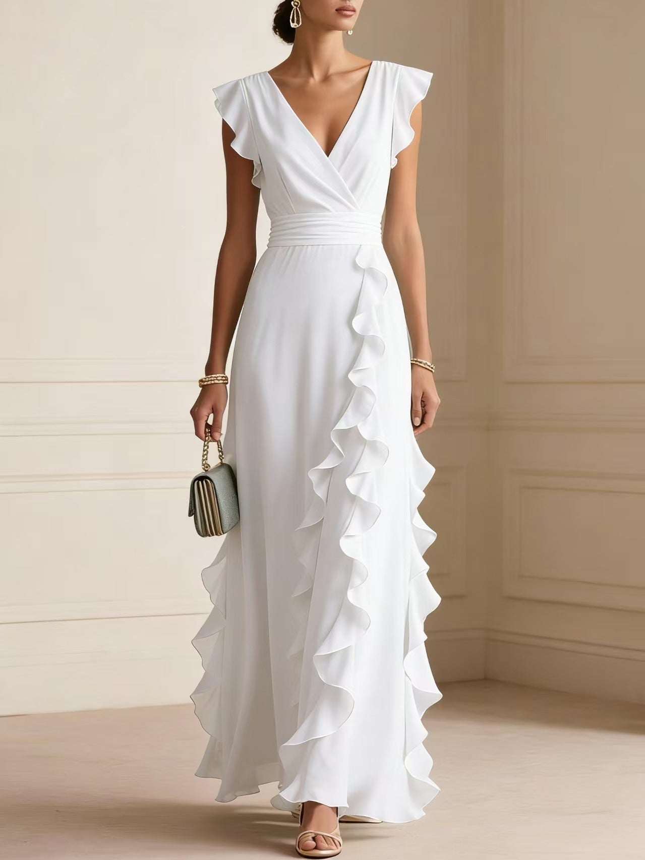 Ruffle sleeveless V-neck maxi dress view 6