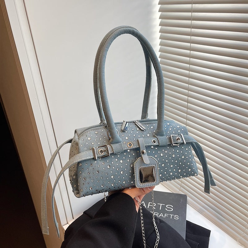 Casual Denim Rectangular Handbag, shown in a clear product image