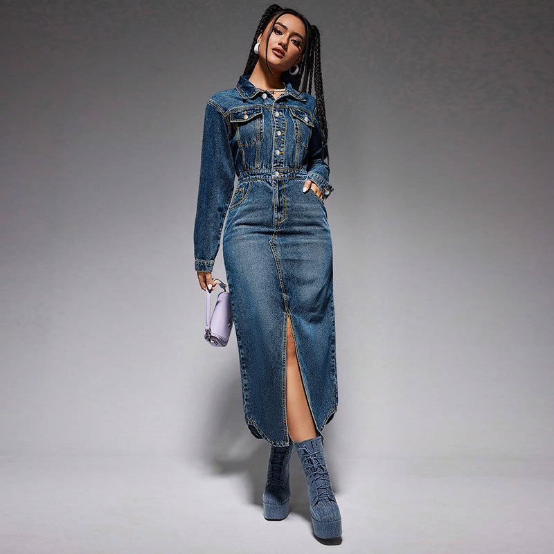 Blue denim maxi dress product image
