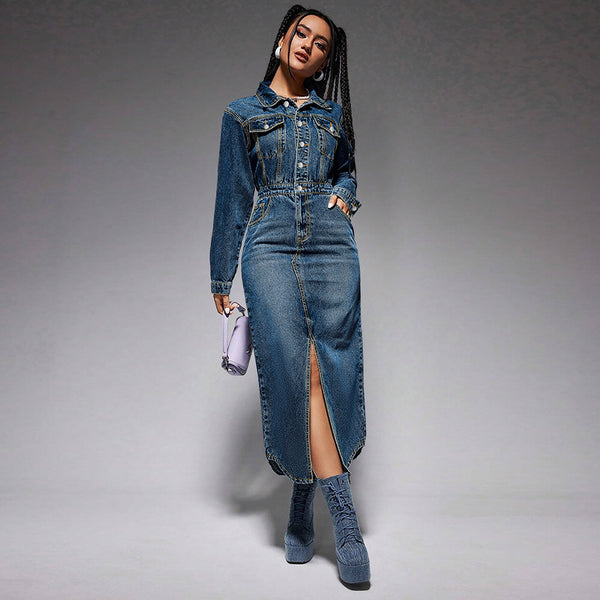Blue denim maxi dress product image