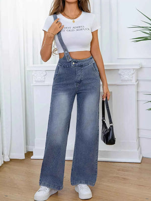 Sea Blue adjustable wide-leg denim overalls for women