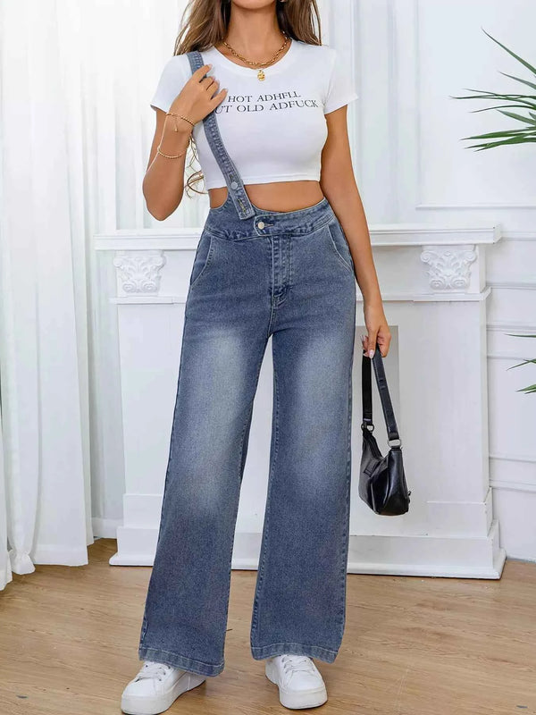 Adjustable wide-leg denim overalls — additional view 7
