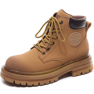 Camel chunky heel combat boots
