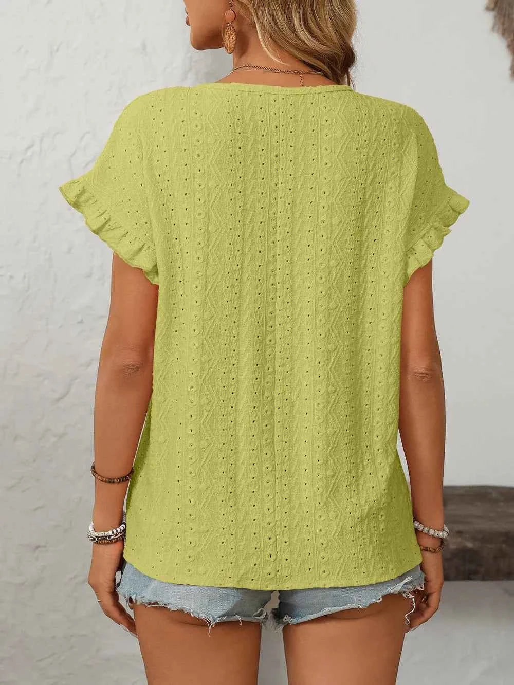 Feminine Eyelet Short Sleeve Top-T-shirt-Splashis-Splashis