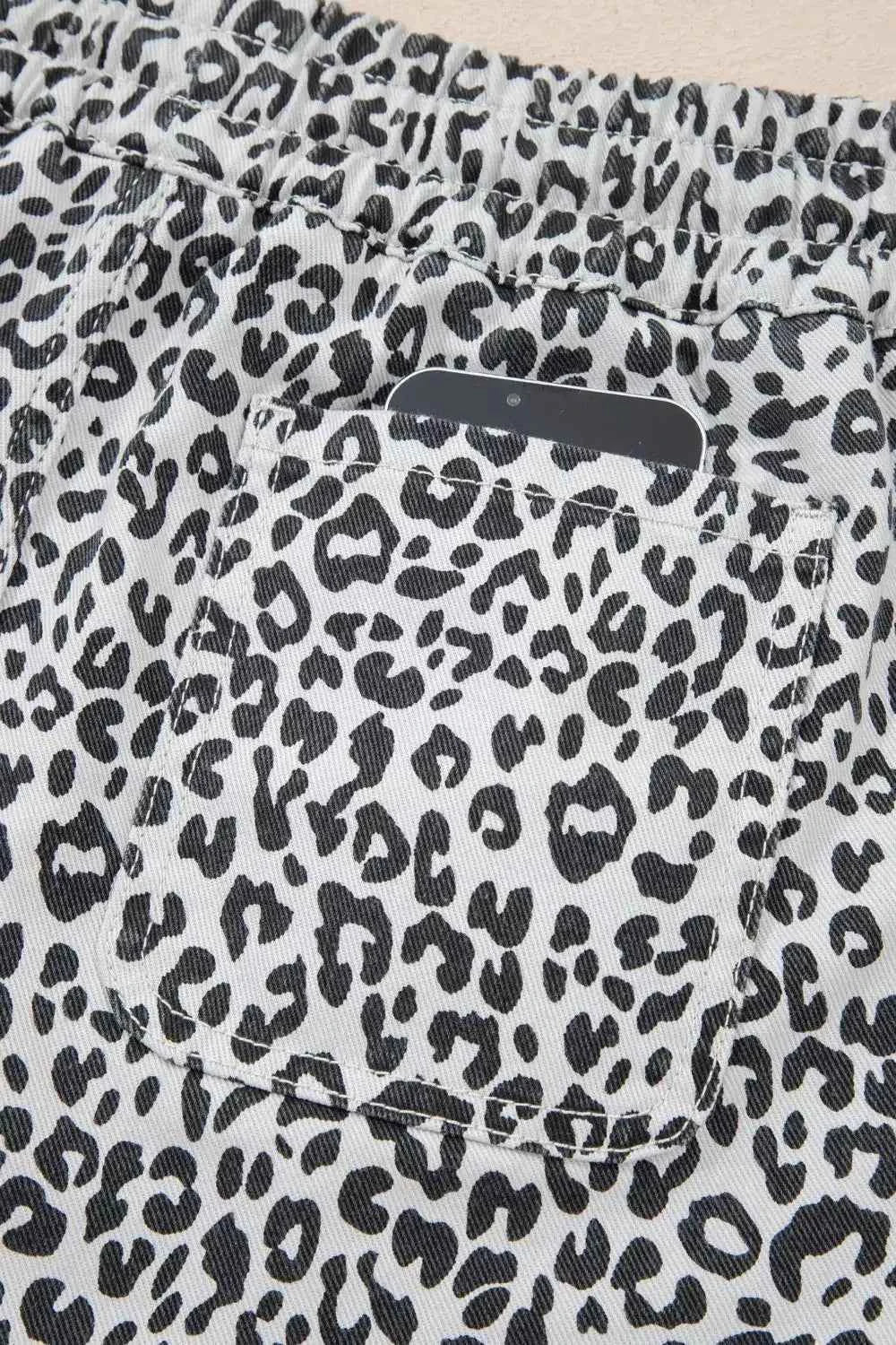 Leopard print denim skort with tassel drawstring — additional view 10